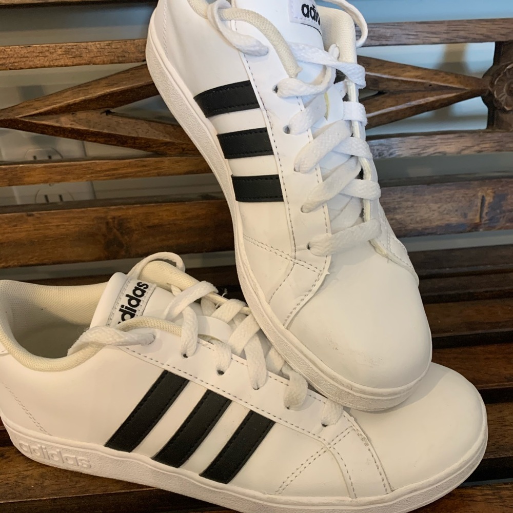 White and Black leather Addias!